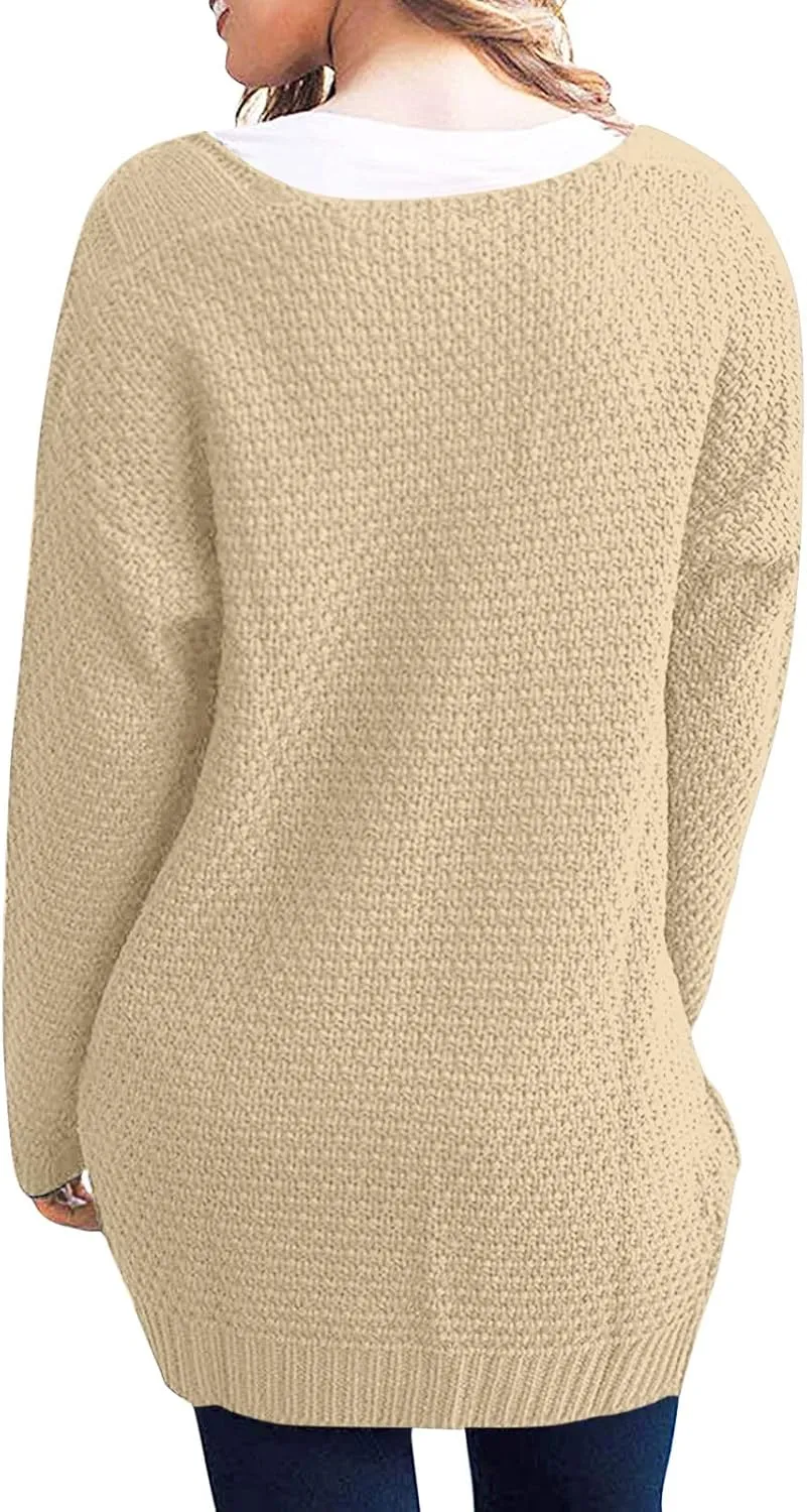 Women Oversized Cardigan Sweaters Trendy Casual V-Neck Long Sleeve Warm Chunky Knit Slouchy Oversized Wrap Sweater Coats