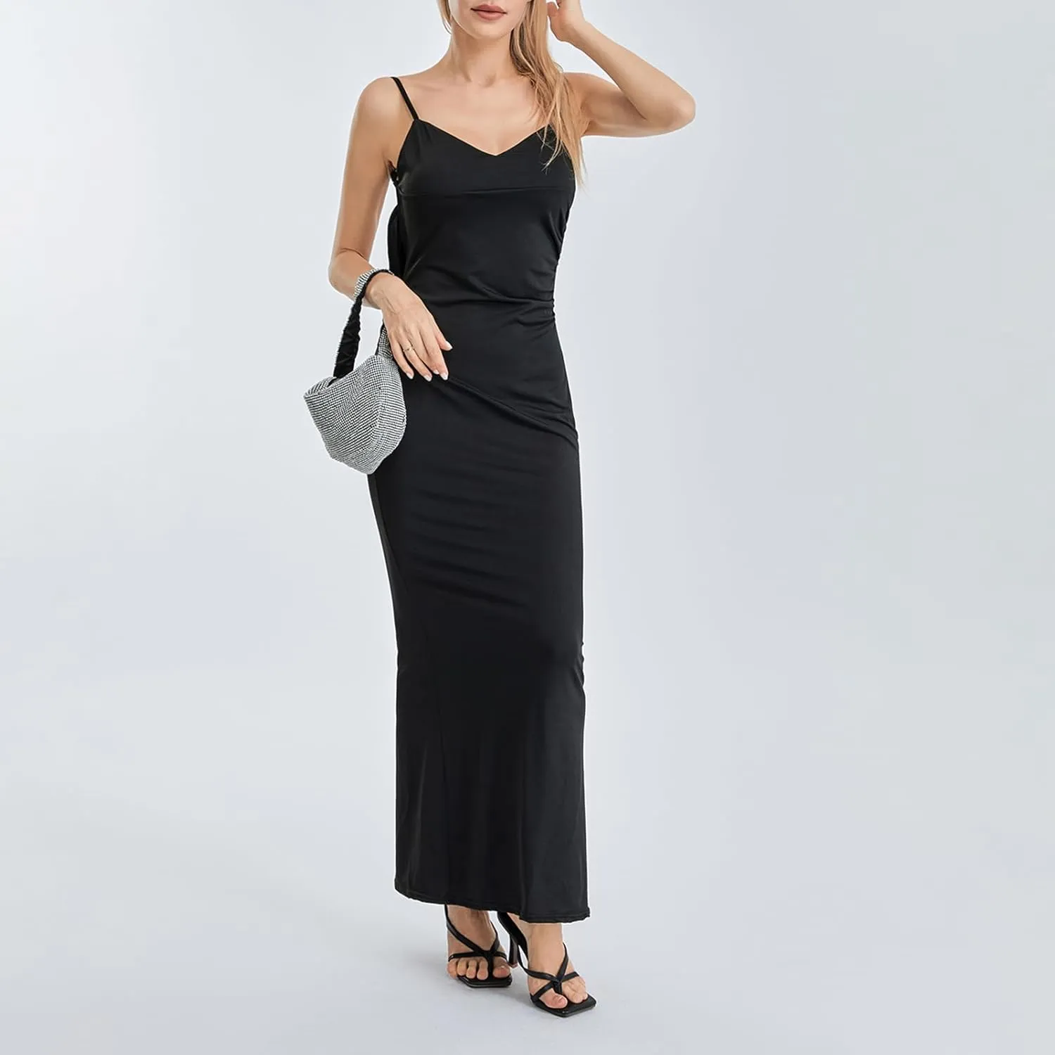 Women Sexy Spaghetti Strap Backless Maxi Dress Bodycon Sleeveless Open Back Slim Party Club Cocktail Long Dress