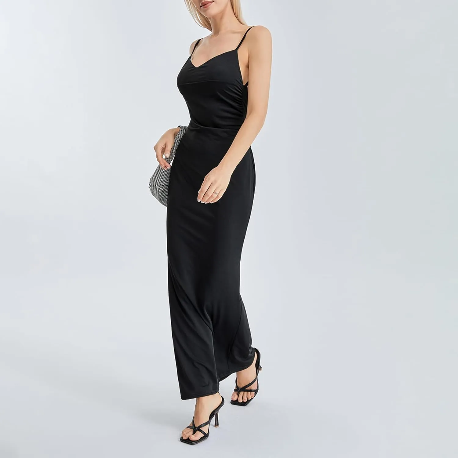 Women Sexy Spaghetti Strap Backless Maxi Dress Bodycon Sleeveless Open Back Slim Party Club Cocktail Long Dress