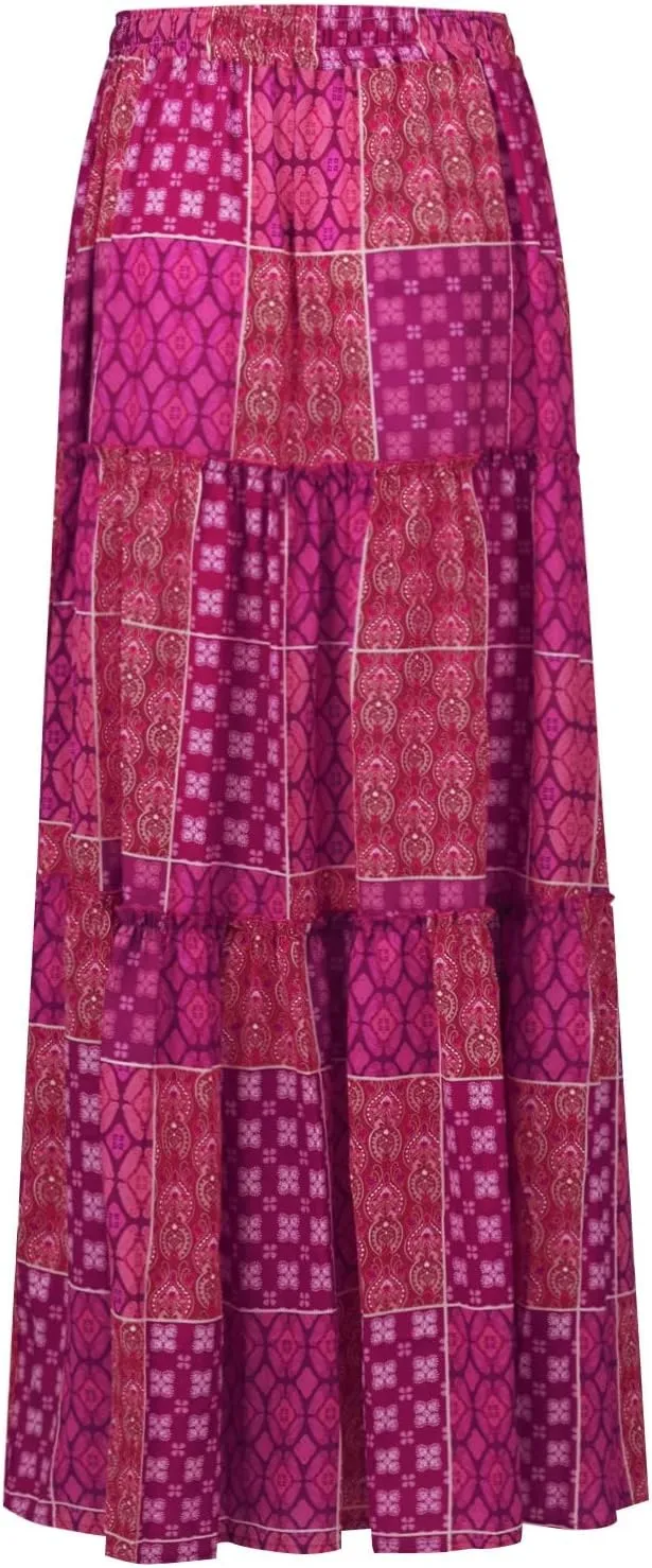 Women Skirt Casual Smocked Flowy Tube Dress 2025 Summer Floral Print Skirts A-Line Bohemian High WAIS Maxi Skirt