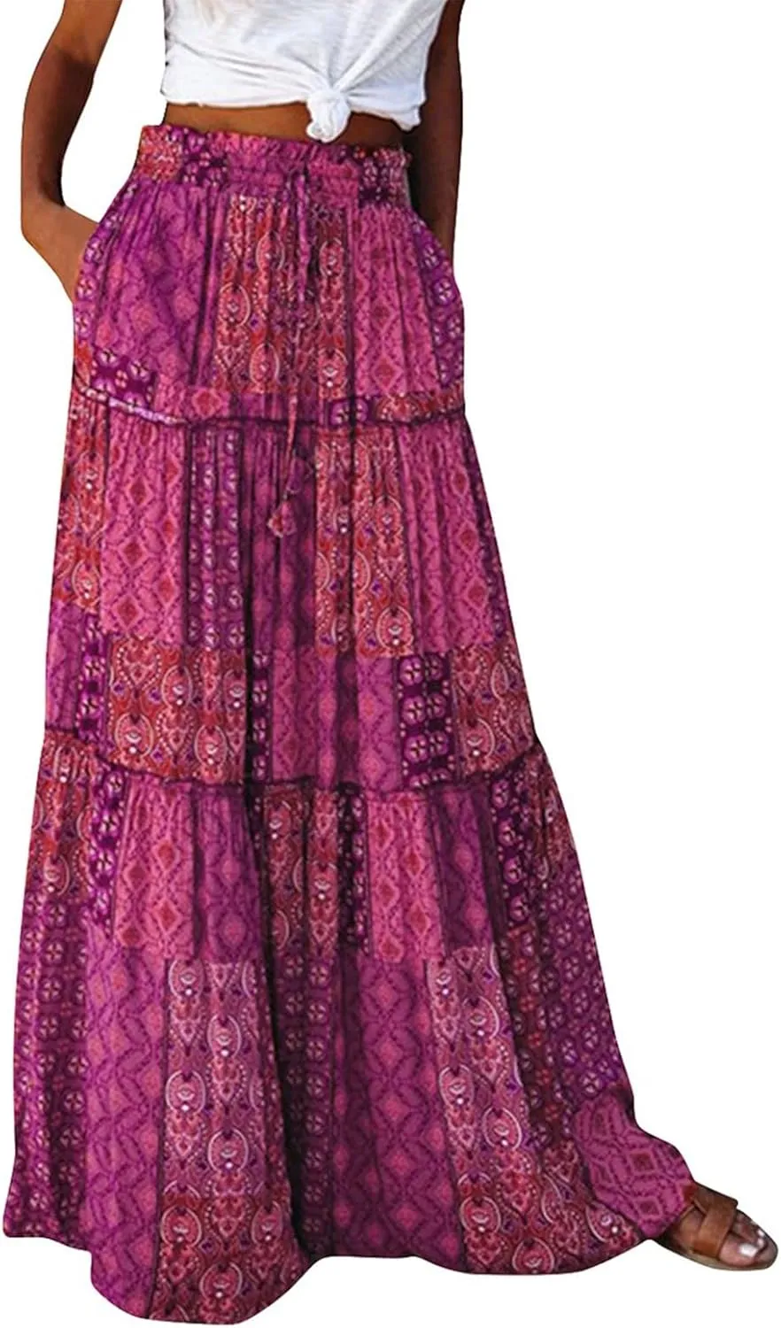 Women Skirt Casual Smocked Flowy Tube Dress 2025 Summer Floral Print Skirts A-Line Bohemian High WAIS Maxi Skirt