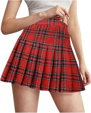 Women Skirt for Summer Trendy High Elastic Waist Y2K Pleated Fashion Plaid Flowy A-Line Short Skirts for Girls 2025