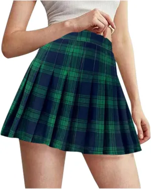 Women Skirt for Summer Trendy High Elastic Waist Y2K Pleated Fashion Plaid Flowy A-Line Short Skirts for Girls 2025