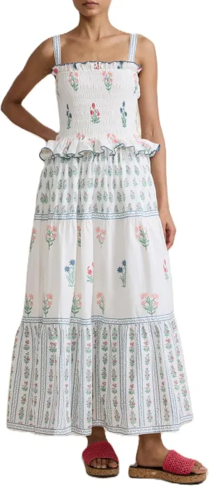 Women Summer Boho Dress Y2k Tiered Midi Dress Smocked Floral Ruffle Flowy Long Dresses Beach Maxi Sundress