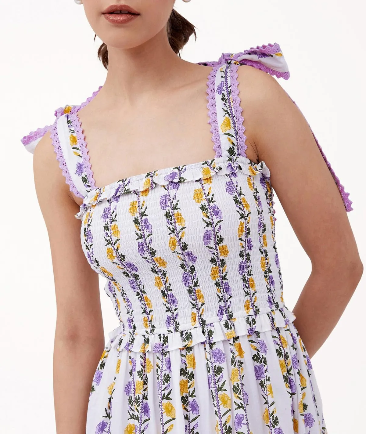 Women Summer Boho Dress Y2k Tiered Midi Dress Smocked Floral Ruffle Flowy Long Dresses Beach Maxi Sundress