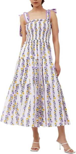 Women Summer Boho Dress Y2k Tiered Midi Dress Smocked Floral Ruffle Flowy Long Dresses Beach Maxi Sundress