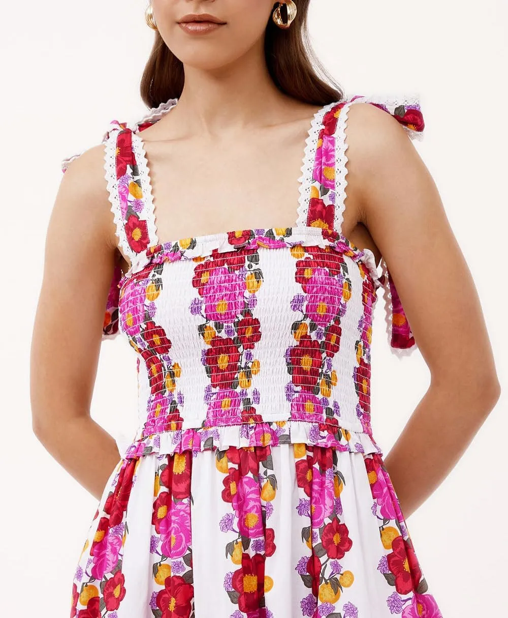 Women Summer Boho Dress Y2k Tiered Midi Dress Smocked Floral Ruffle Flowy Long Dresses Beach Maxi Sundress