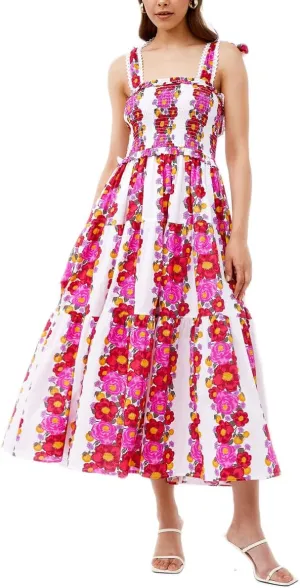 Women Summer Boho Dress Y2k Tiered Midi Dress Smocked Floral Ruffle Flowy Long Dresses Beach Maxi Sundress