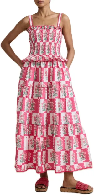 Women Summer Boho Dress Y2k Tiered Midi Dress Smocked Floral Ruffle Flowy Long Dresses Beach Maxi Sundress