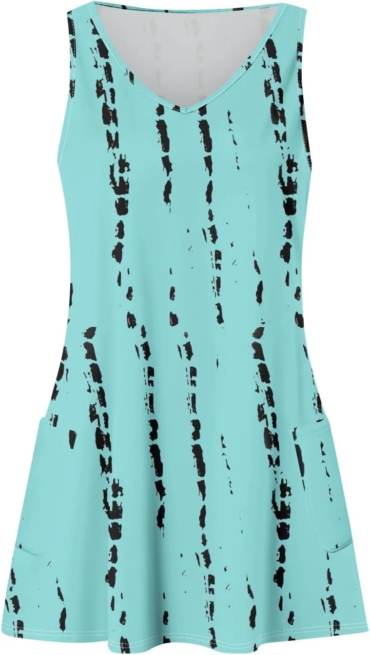 Women Summer Dresses 2025 Vacation Swimsuit Coverup Casual Sleeveless Sundress V Neck Beach Dress with Pocket
