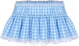 Women Y2k Plaid Cosplay Mini Skirt Sexy Gingham Lace Trim A-Line Short Skirt Pleated Skirt Halloween Costume