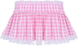 Women Y2k Plaid Cosplay Mini Skirt Sexy Gingham Lace Trim A-Line Short Skirt Pleated Skirt Halloween Costume
