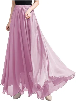 Womens A-Line Maxi Skirts Ruffle Elastic Waist Pleated Long Skirt Summer Beach Vacation Casual Loose Clothes 2025