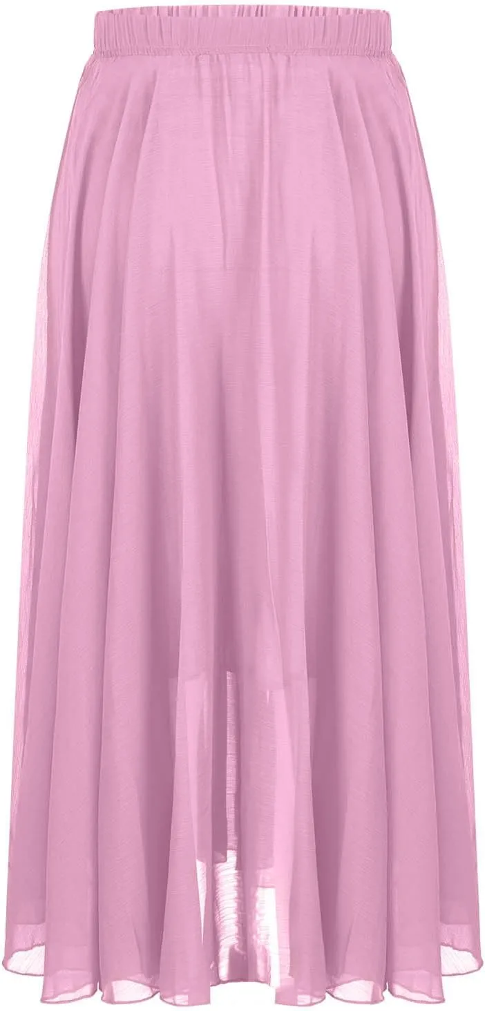Womens A-Line Maxi Skirts Ruffle Elastic Waist Pleated Long Skirt Summer Beach Vacation Casual Loose Clothes 2025