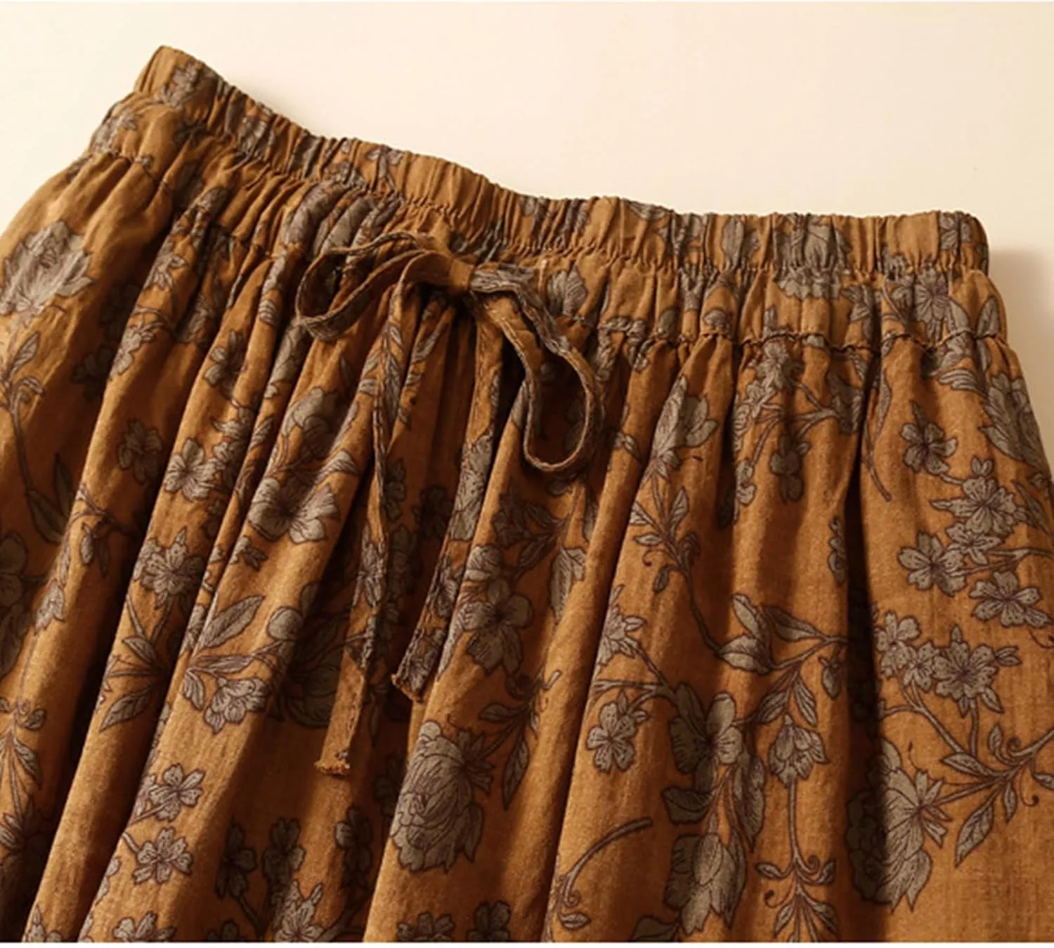 Womens Boho Pleated A-Line Skirt Summer Elastic High Waist Midi Skirts Floral Print Casual Beach Skirt with Pockets