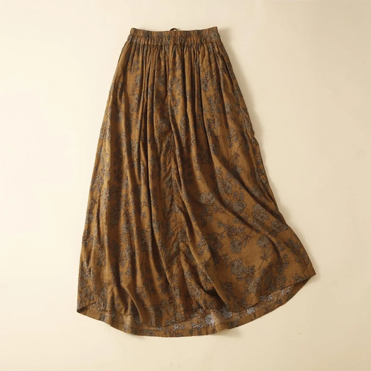 Womens Boho Pleated A-Line Skirt Summer Elastic High Waist Midi Skirts Floral Print Casual Beach Skirt with Pockets