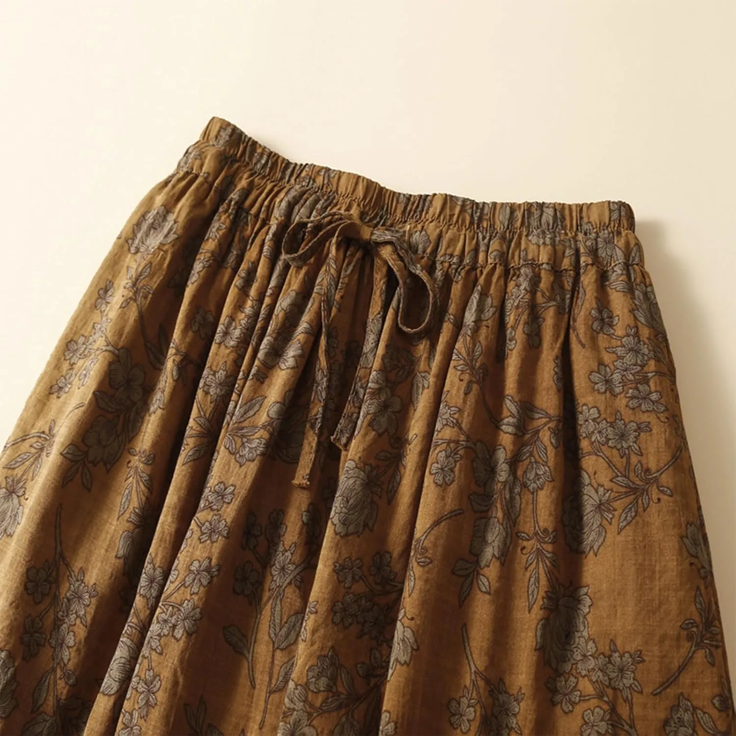 Womens Boho Pleated A-Line Skirt Summer Elastic High Waist Midi Skirts Floral Print Casual Beach Skirt with Pockets