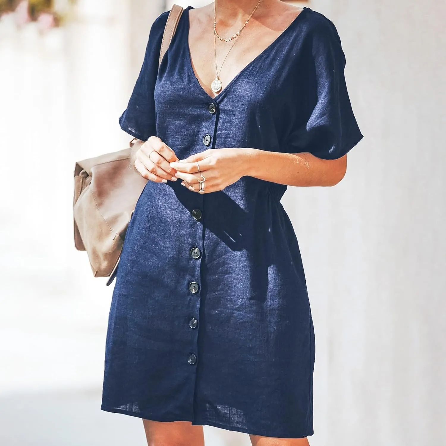 Womens Button Down Shirt Dresses Loose Casual Tie Waisted Shirt Dress Flowy Tiered A-Line Mini Shift Tunic Dresses
