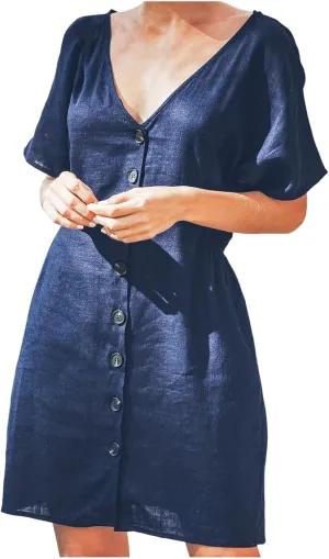 Womens Button Down Shirt Dresses Loose Casual Tie Waisted Shirt Dress Flowy Tiered A-Line Mini Shift Tunic Dresses