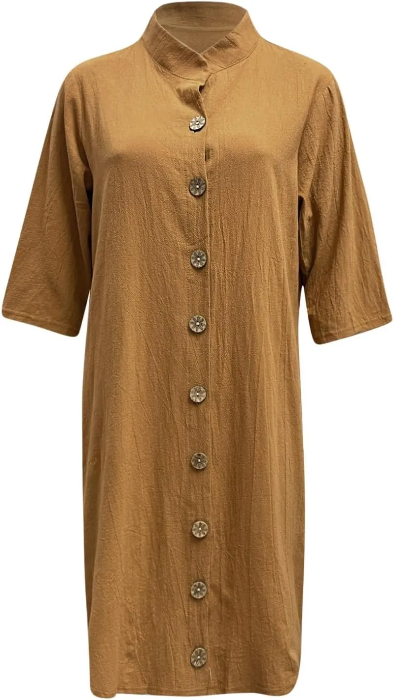 Women's Casual Shirt Dresses 2025 Cotton Short Sleeve Button Down Bathing Suit Cover up Beach Pleated Shirt Dresses