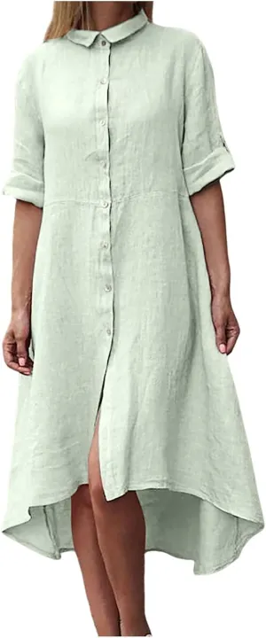 Women's Casual Shirt Dresses 2025 Trendy Button Front Shirt Dresses Dressy Casual Short Pleated Midi Dress with Belt