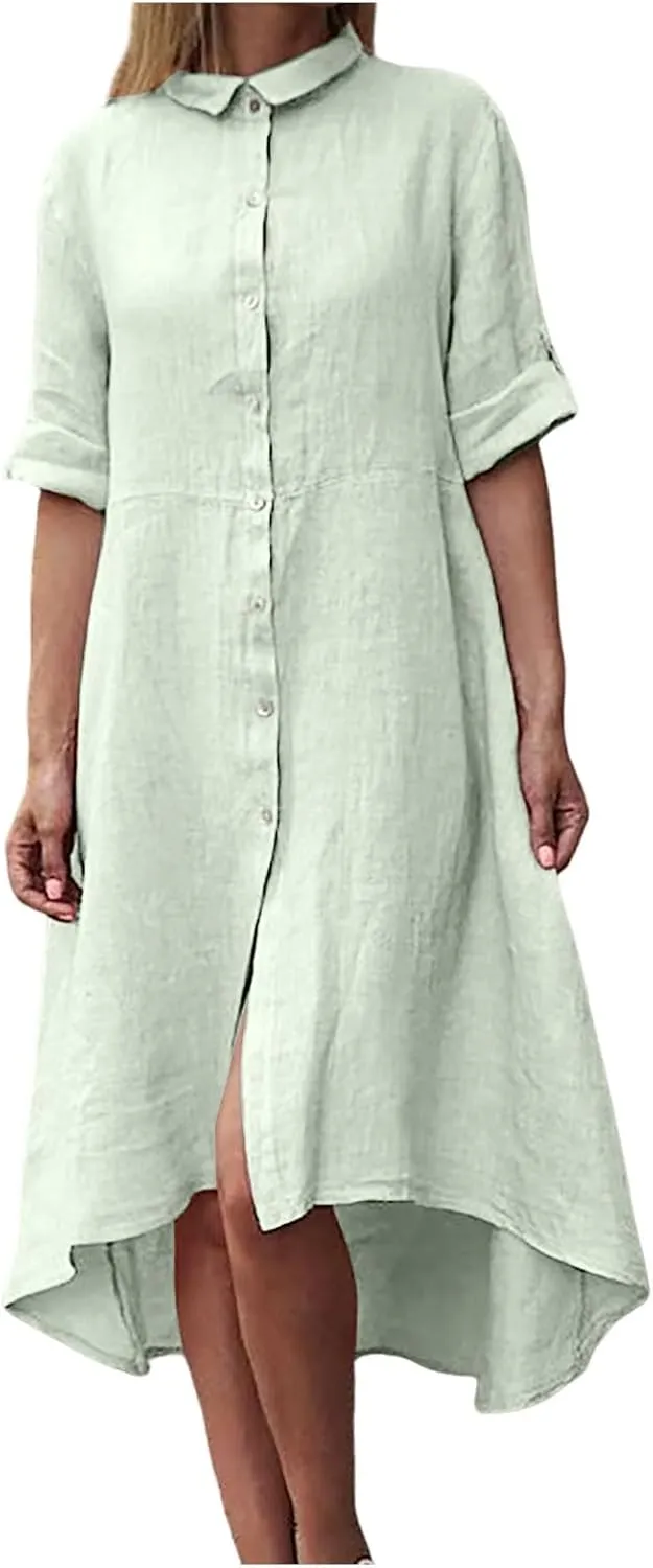 Women's Casual Shirt Dresses 2025 Trendy Button Front Shirt Dresses Dressy Casual Short Pleated Midi Dress with Belt