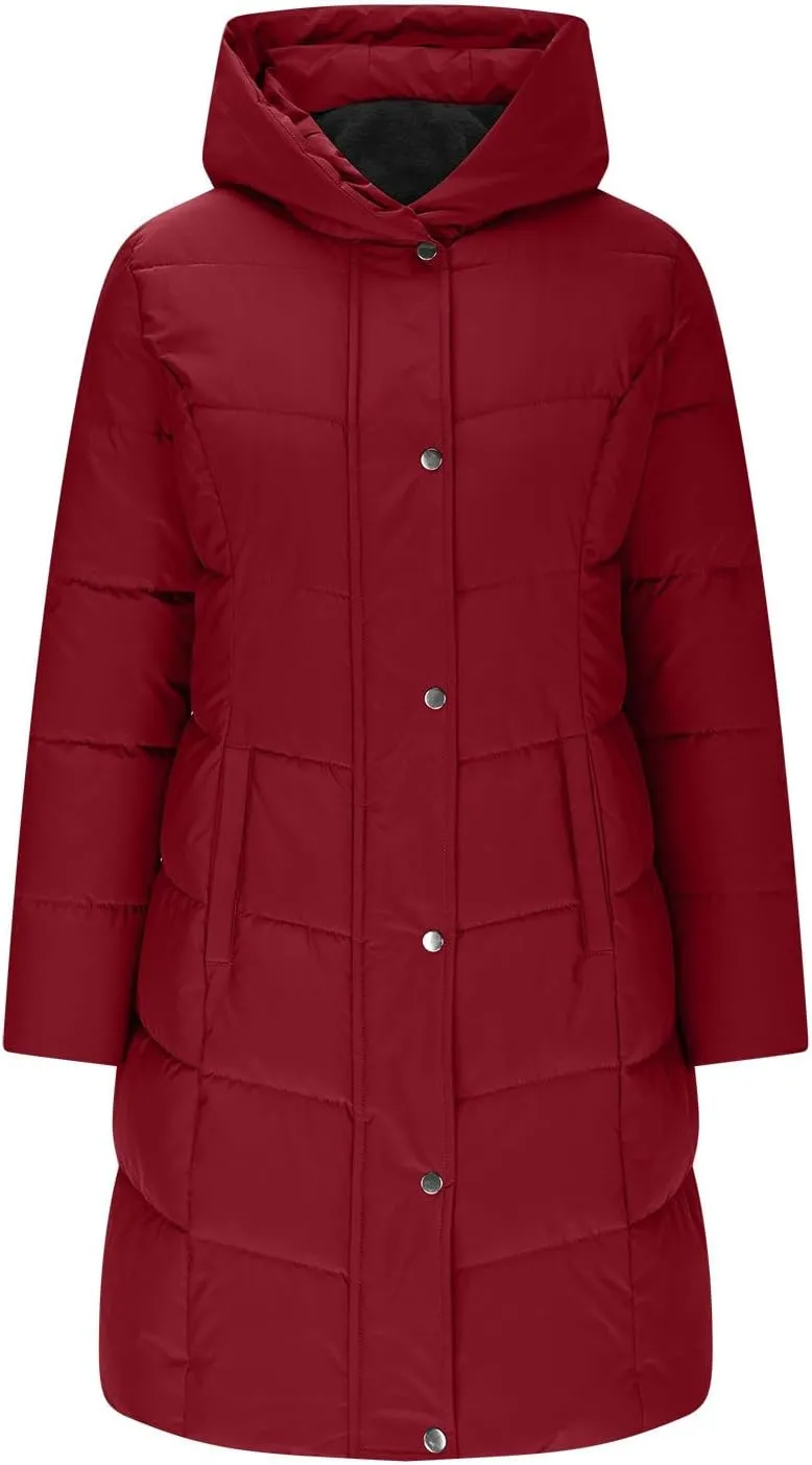 Women's Down Jacket Winter Puffer Jackets Sherpa Fleece Lined Warm Coats Lightweight Hood Outerwear with Pockets