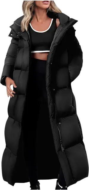Womens Down Jacket with Hood Plus Size Thickened Winter Quilted Long Down Coats for Women Hooded Puffer Jacket