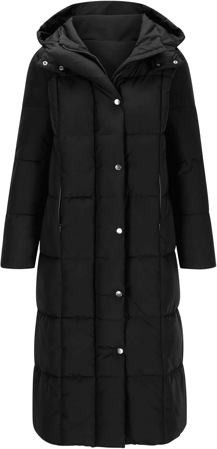 Womens Down Jacket with Hood Plus Size Thickened Winter Quilted Long Down Coats for Women Hooded Puffer Jacket