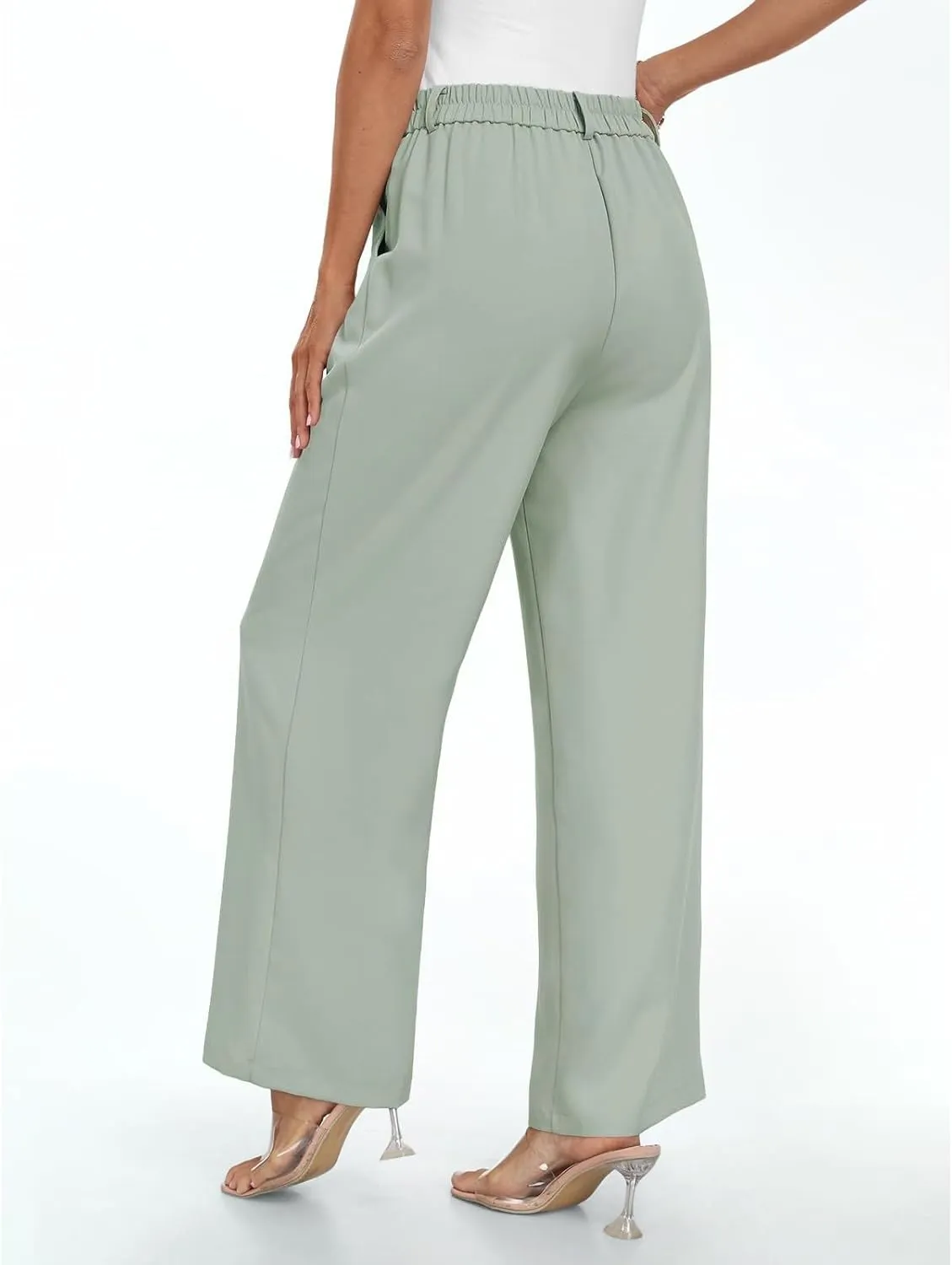 Womens Dress Pants Business Casual Wide Leg Trousers High Waist Straight Leg Pant Trendy Elastic Waist Palazzo Bottoms