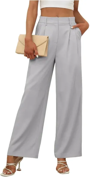 Womens Dress Pants Business Casual Wide Leg Trousers High Waist Straight Leg Pant Trendy Elastic Waist Palazzo Bottoms