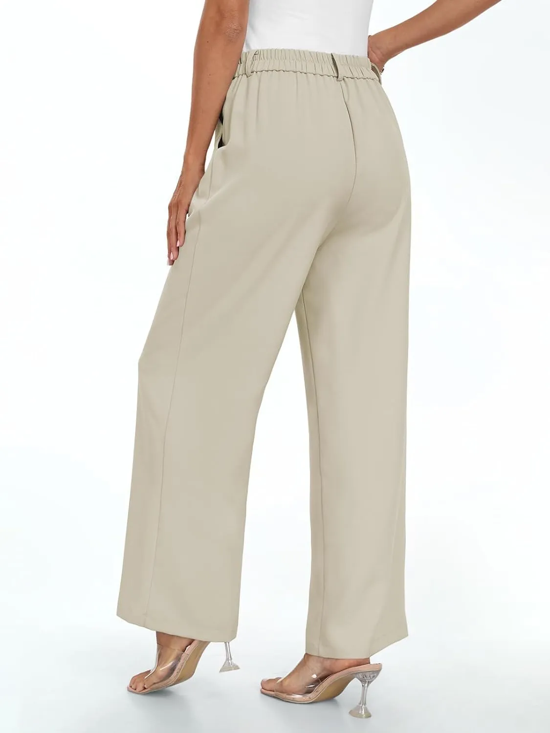 Womens Dress Pants Business Casual Wide Leg Trousers High Waist Straight Leg Pant Trendy Elastic Waist Palazzo Bottoms