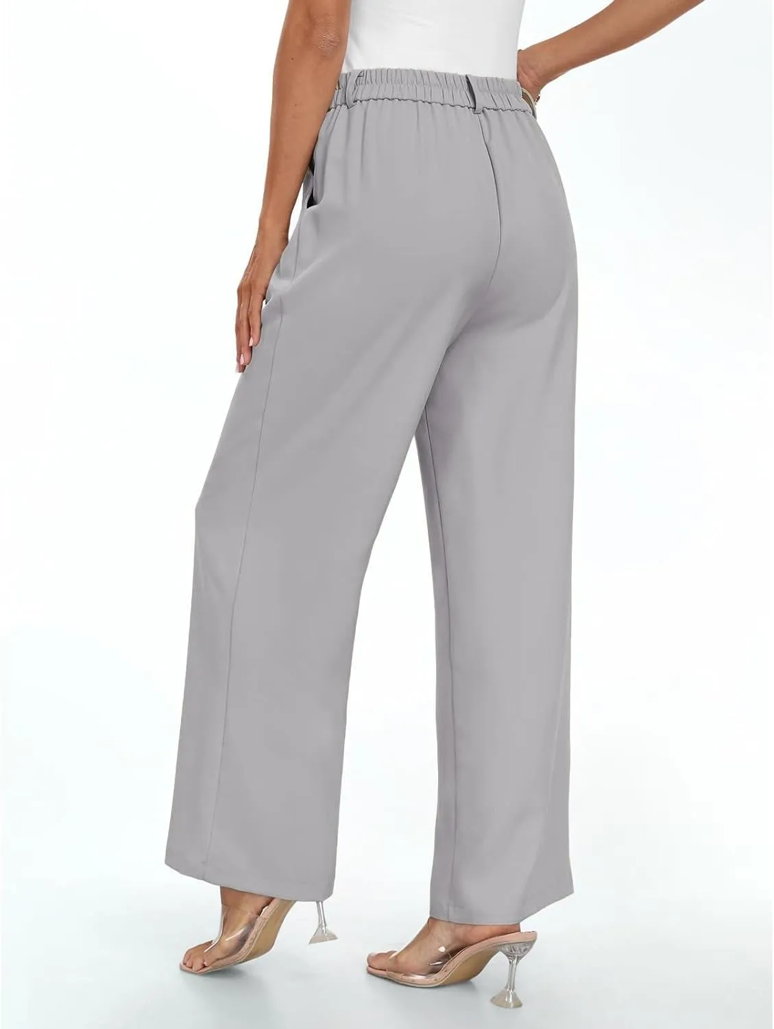 Womens Dress Pants Business Casual Wide Leg Trousers High Waist Straight Leg Pant Trendy Elastic Waist Palazzo Bottoms