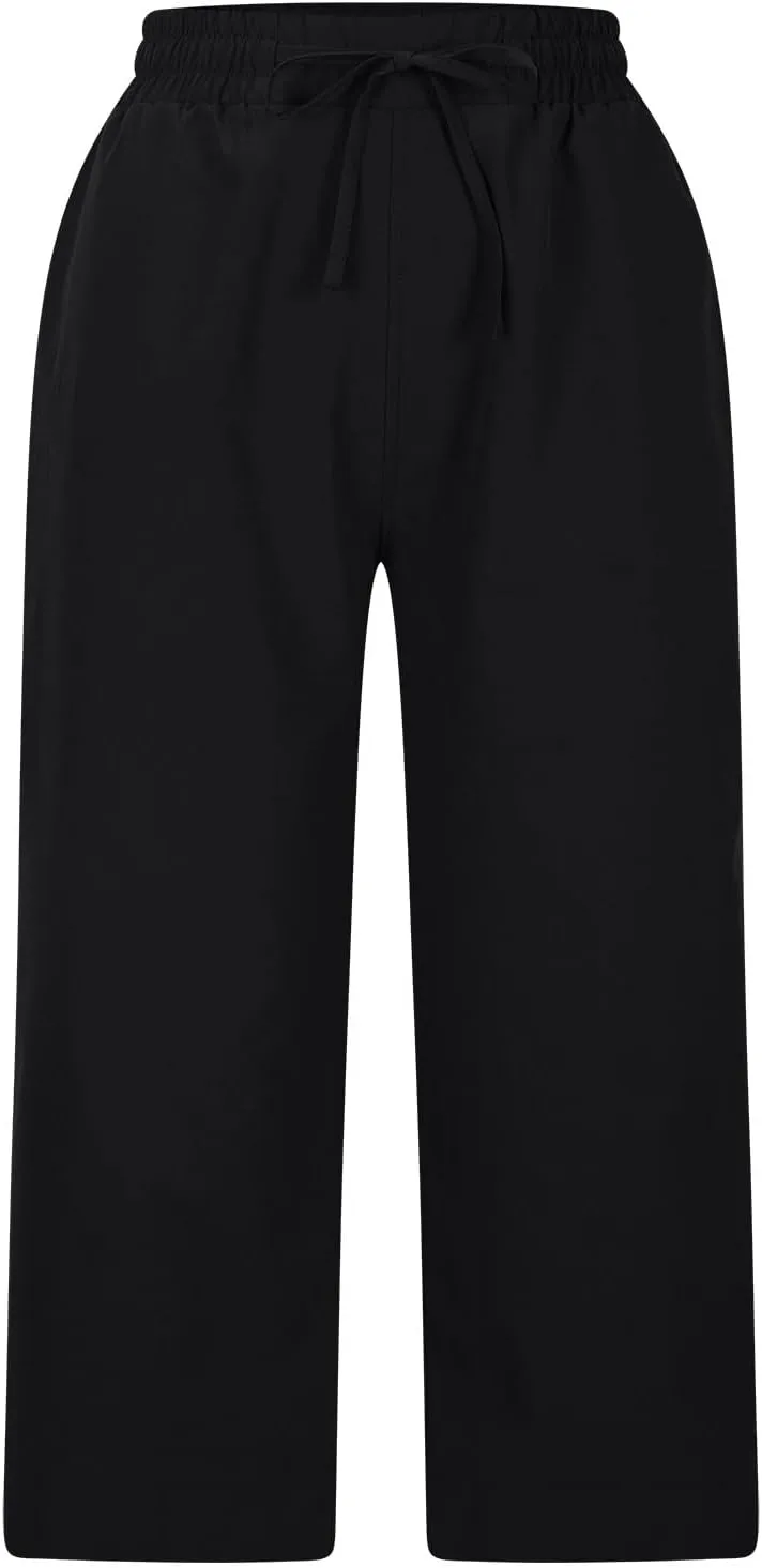 Women's Elastic Drawstring Waist Crop Pants 2025 Trendy Capri Sweatpants Loose Fit Comfort Cropped Pant with Pocket