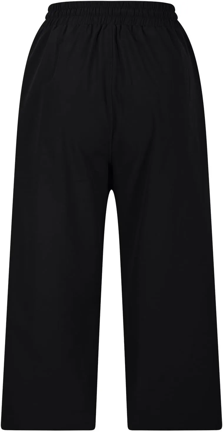Women's Elastic Drawstring Waist Crop Pants 2025 Trendy Capri Sweatpants Loose Fit Comfort Cropped Pant with Pocket
