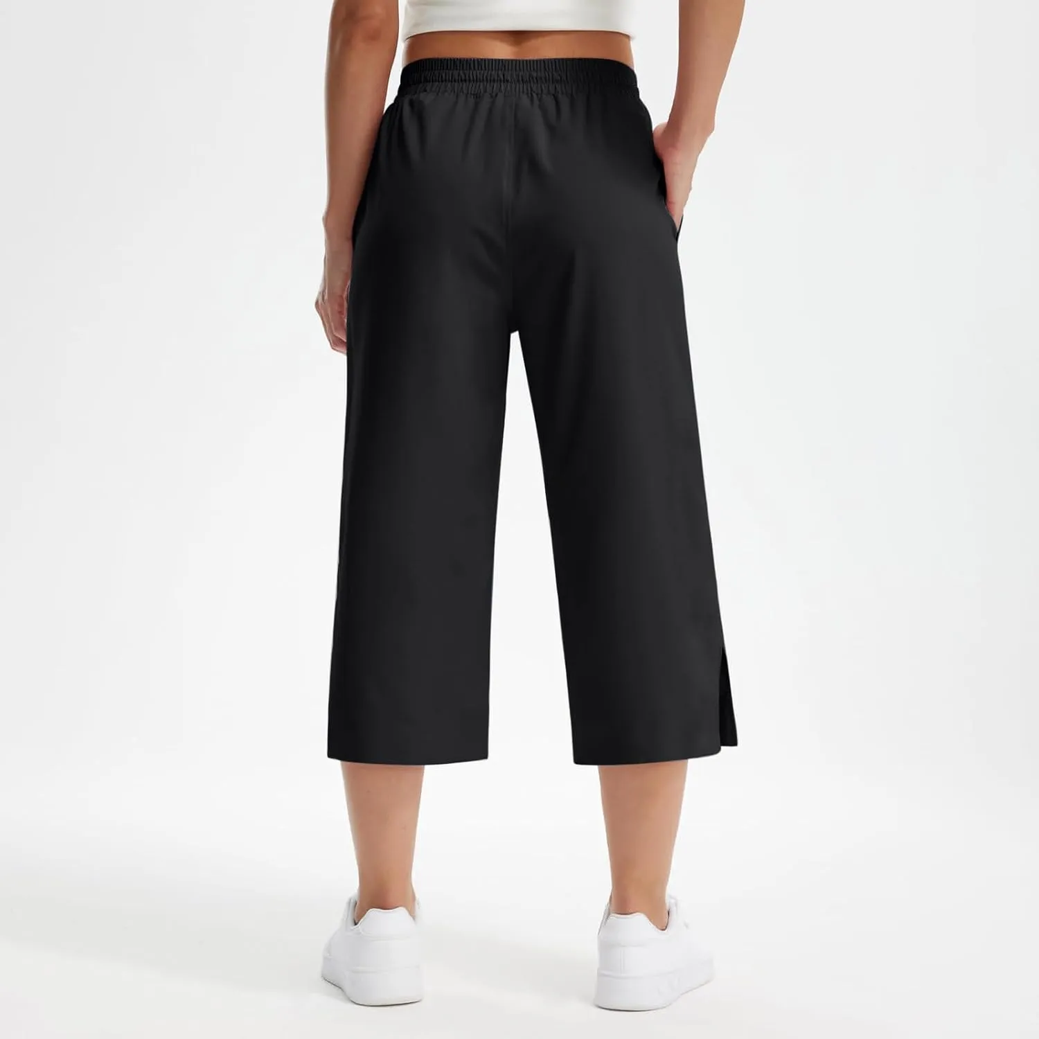 Women's Elastic Drawstring Waist Crop Pants 2025 Trendy Capri Sweatpants Loose Fit Comfort Cropped Pant with Pocket