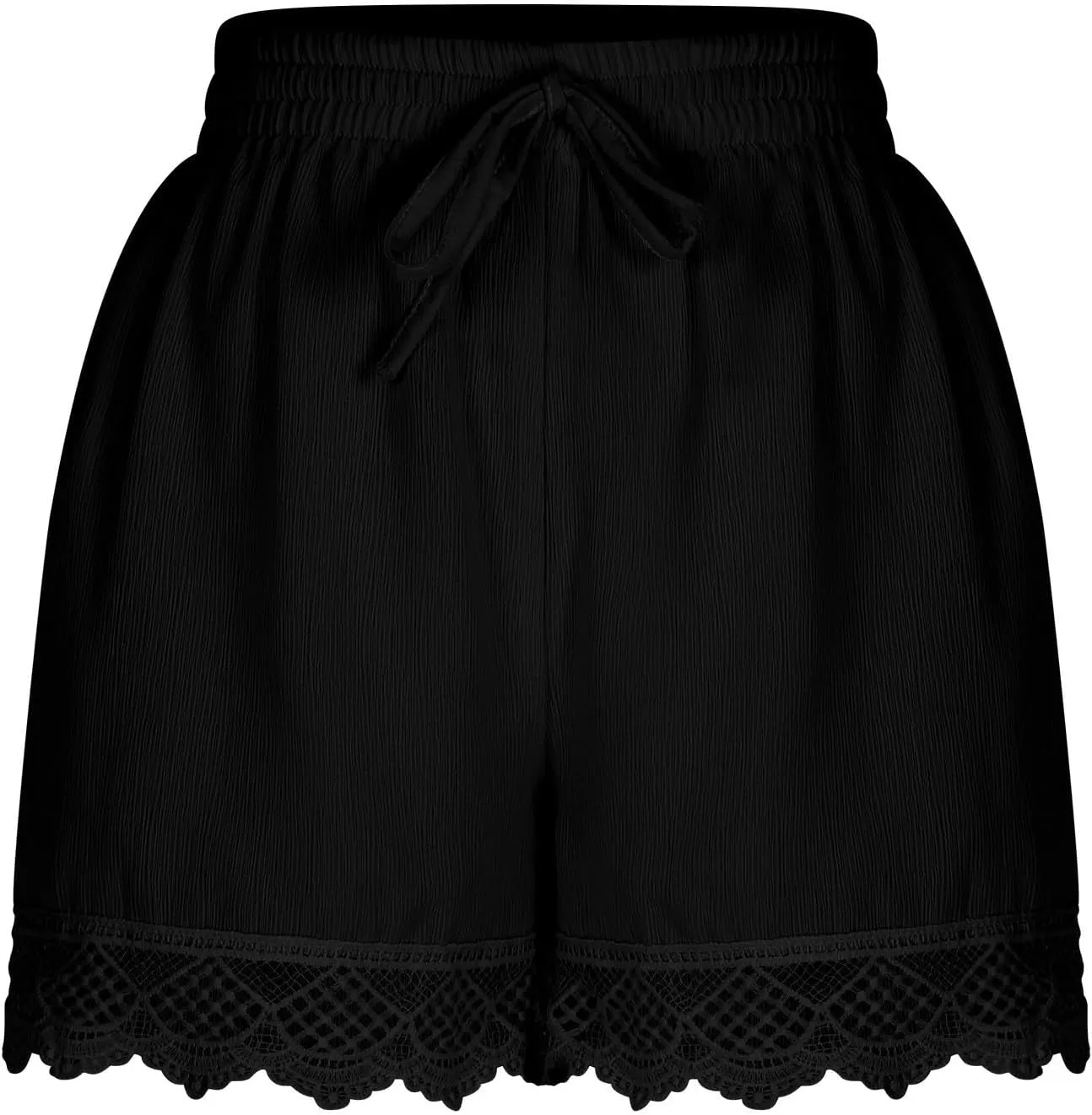 Womens Elastic Waist Lace Trim Shorts with Pockets Summer Casual High Waist Beach Lace Lounge Shorts Pants Plus Size