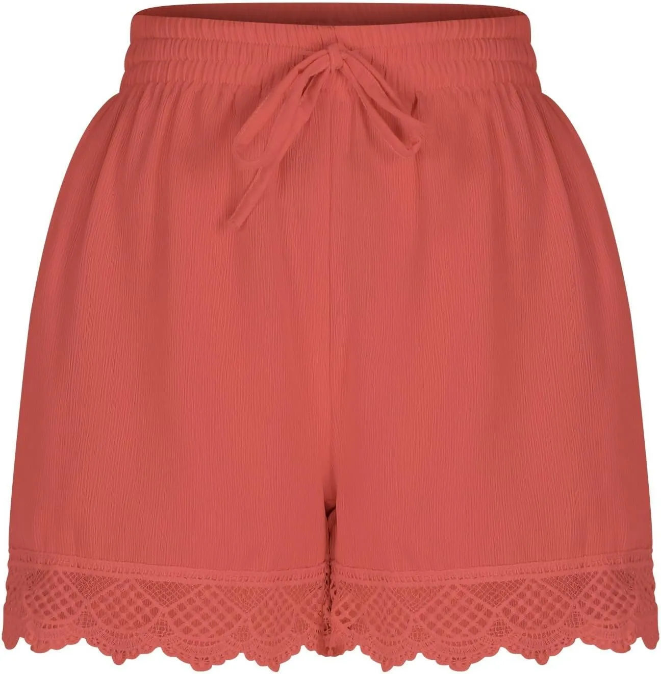 Womens Elastic Waist Lace Trim Shorts with Pockets Summer Casual High Waist Beach Lace Lounge Shorts Pants Plus Size