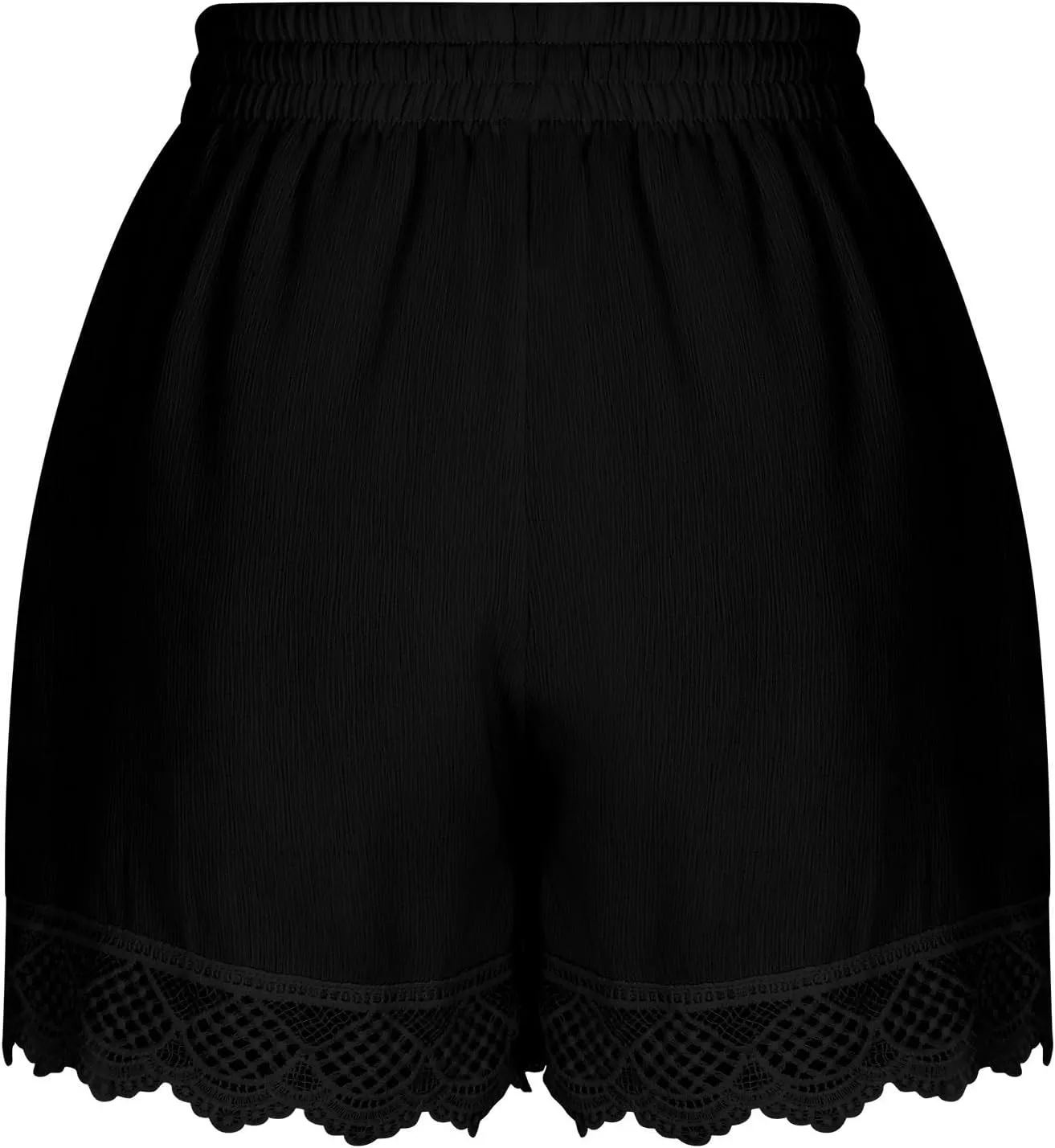 Womens Elastic Waist Lace Trim Shorts with Pockets Summer Casual High Waist Beach Lace Lounge Shorts Pants Plus Size