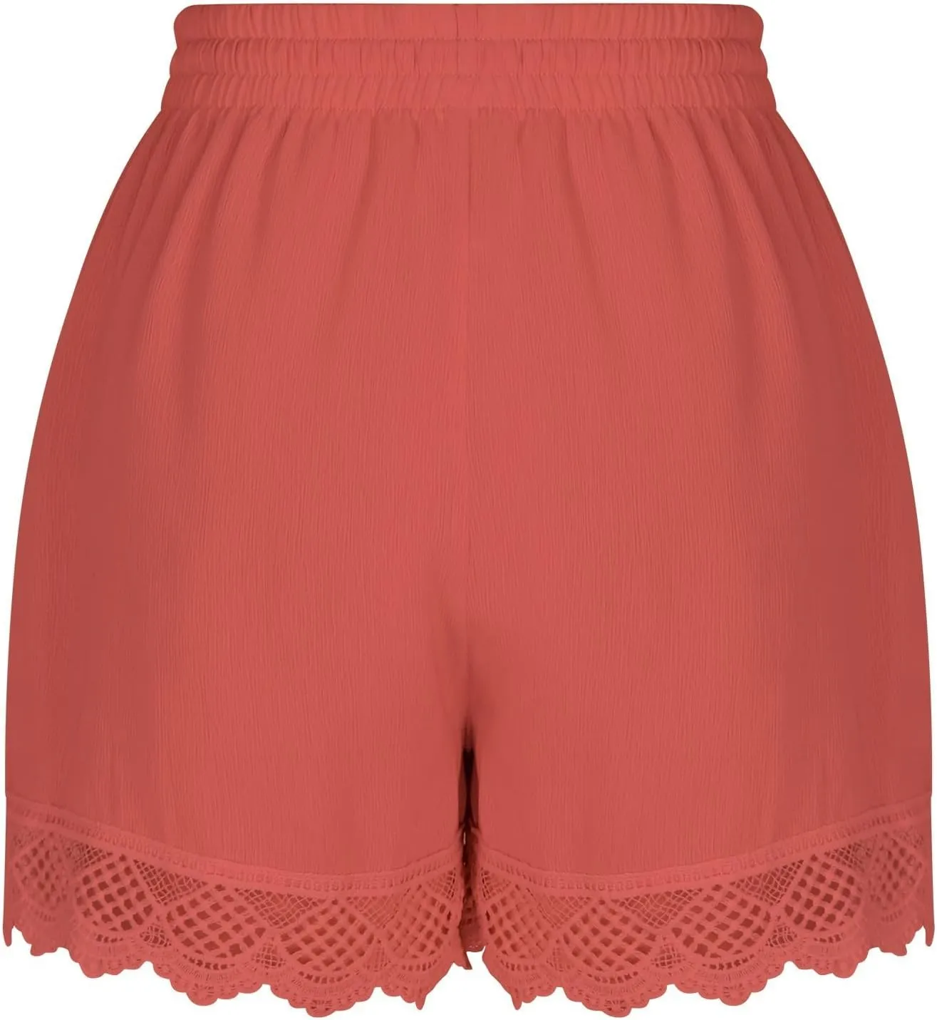 Womens Elastic Waist Lace Trim Shorts with Pockets Summer Casual High Waist Beach Lace Lounge Shorts Pants Plus Size