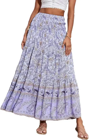 Women's Fashion Maxi Skirts Solid Color Beach High Waist Bohemian A-Line Layered Halter Flowy Skirt