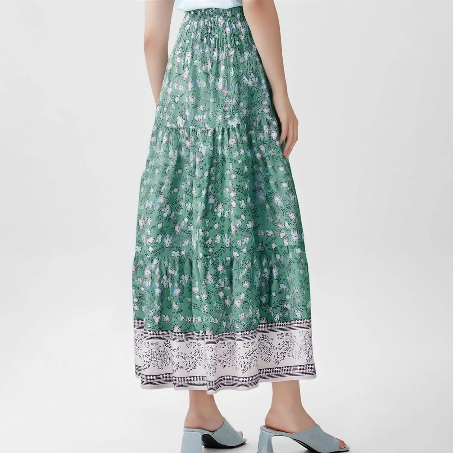 Women's Fashion Maxi Skirts Solid Color Beach High Waist Bohemian A-Line Layered Halter Flowy Skirt
