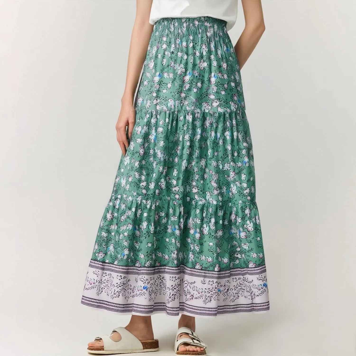 Women's Fashion Maxi Skirts Solid Color Beach High Waist Bohemian A-Line Layered Halter Flowy Skirt