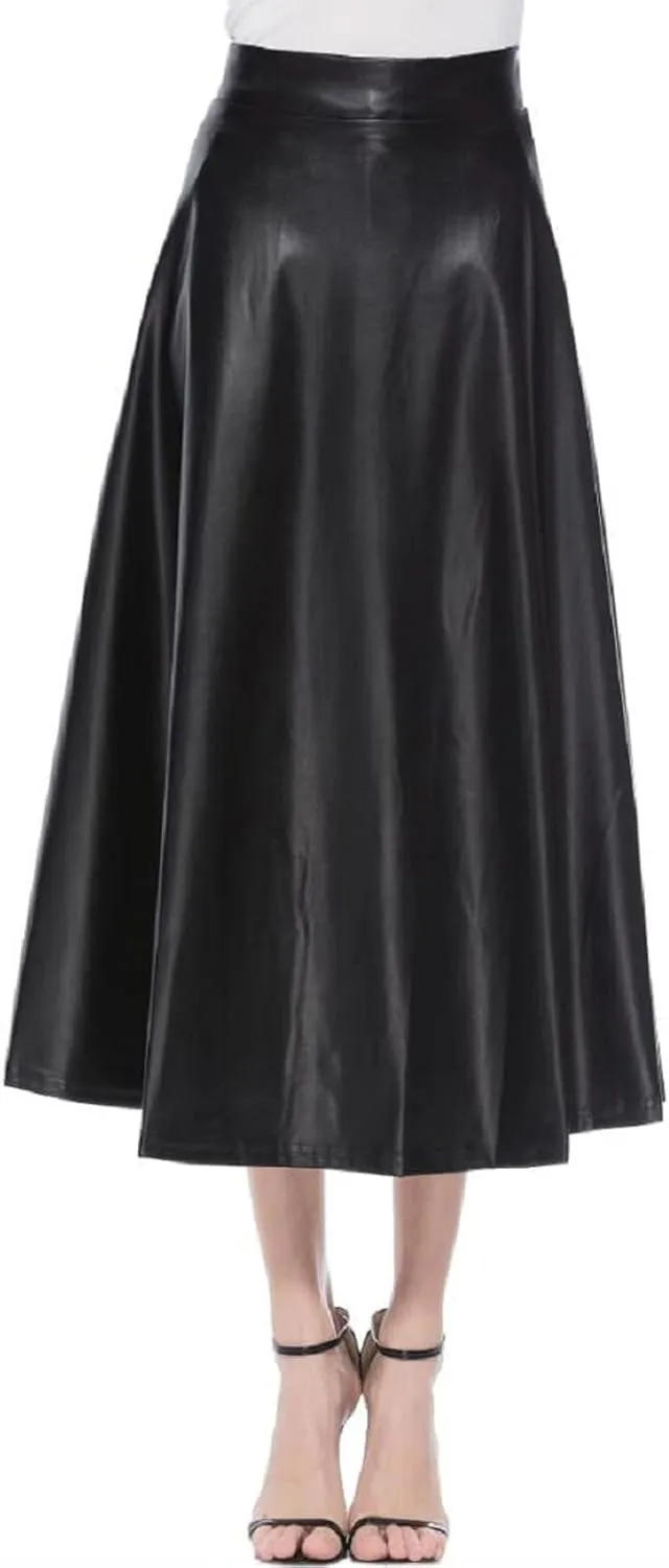 Womens Faux Leather Maxi Skirts Fashion Solid Versatile Zip Back Ruched Midi Skirt Soft Comfy A Line Skirt 2025 Skirt