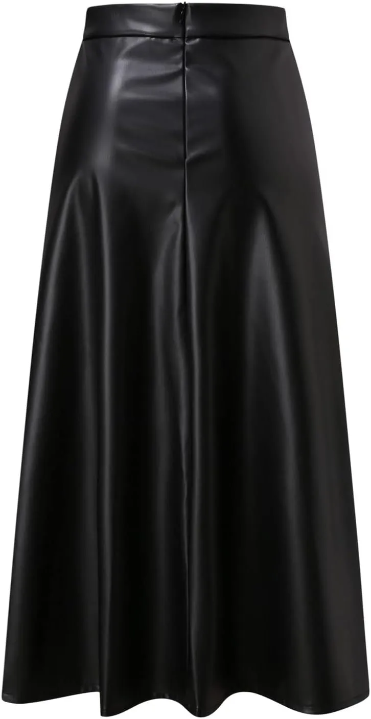 Womens Faux Leather Maxi Skirts Fashion Solid Versatile Zip Back Ruched Midi Skirt Soft Comfy A Line Skirt 2025 Skirt