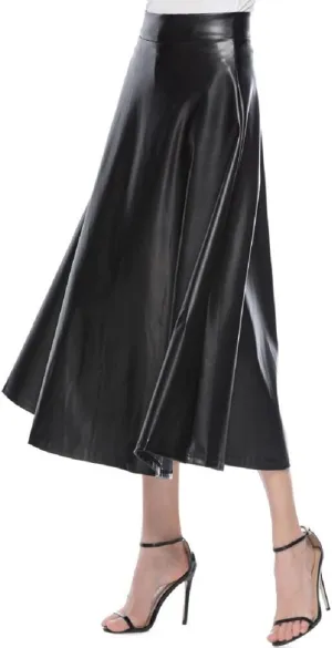 Womens Faux Leather Maxi Skirts Fashion Solid Versatile Zip Back Ruched Midi Skirt Soft Comfy A Line Skirt 2025 Skirt