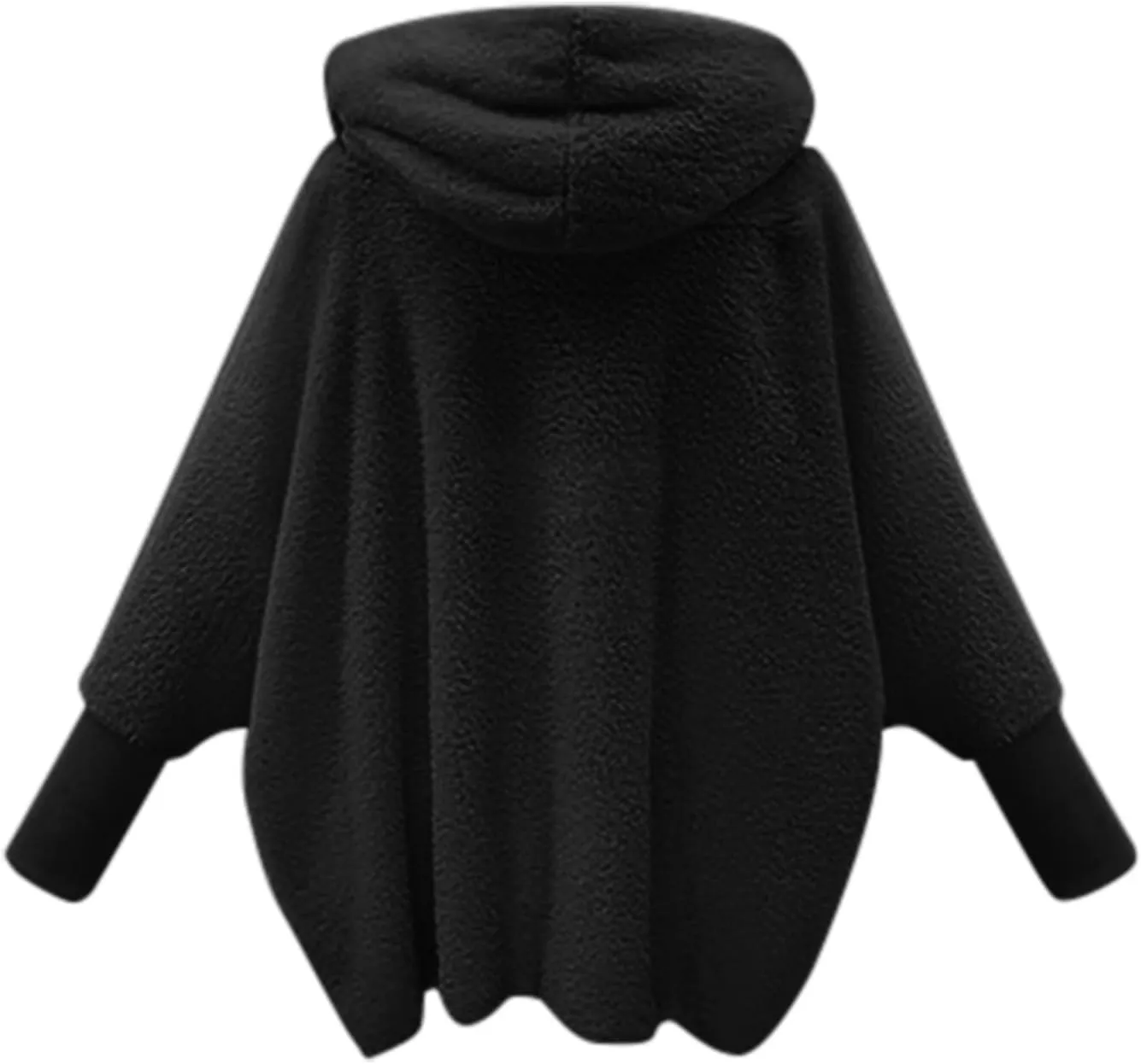 Women's Fleece Jacket Fashion Bat Sleeve Hooded Sweatshirt Solid Color Velvet Full Zip Jacket Open Front Outerwear