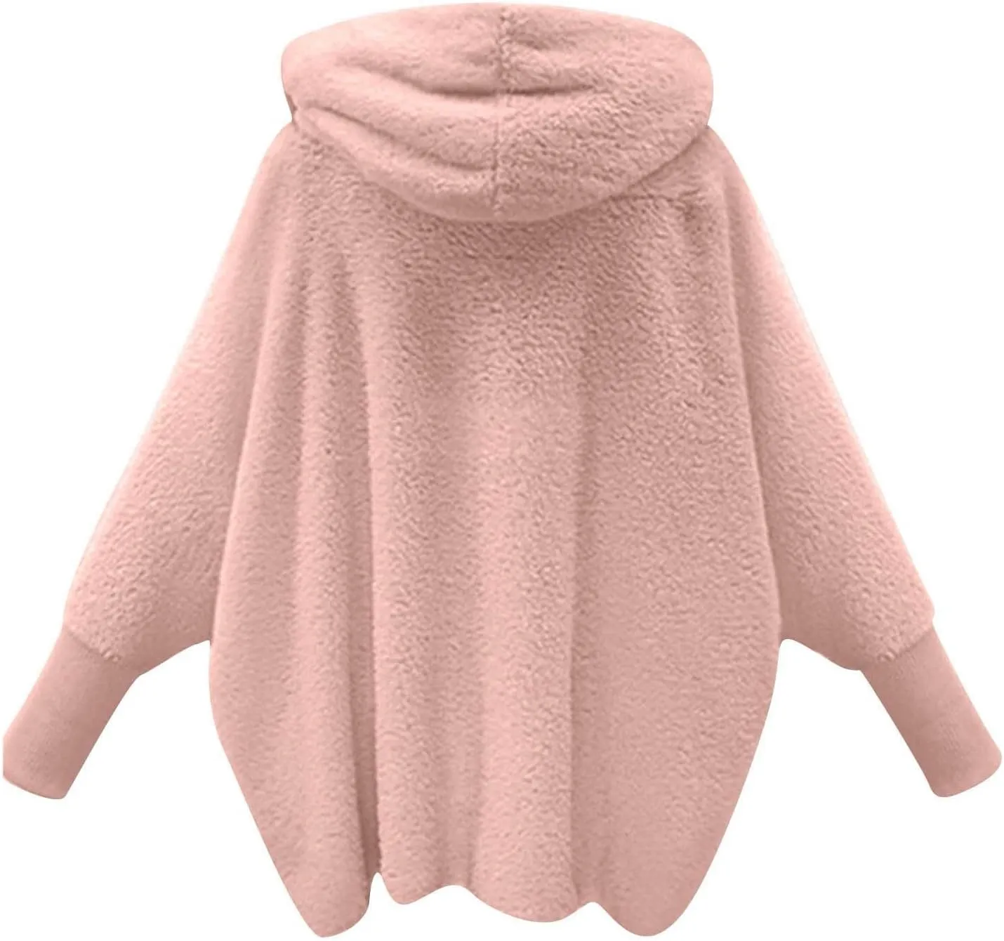 Women's Fleece Jacket Fashion Bat Sleeve Hooded Sweatshirt Solid Color Velvet Full Zip Jacket Open Front Outerwear