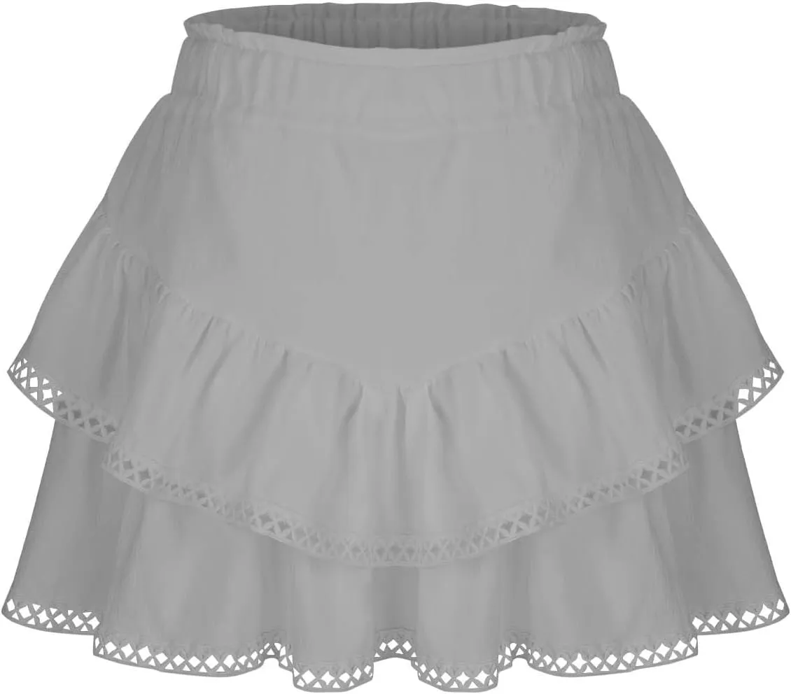 Women's Flowy Shorts High Waist Pleated Mini Skirts Casual Boho Ruffle Tiered Skorts Cute Comfort Cotton Shorts