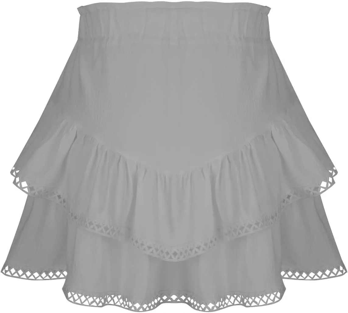 Women's Flowy Shorts High Waist Pleated Mini Skirts Casual Boho Ruffle Tiered Skorts Cute Comfort Cotton Shorts